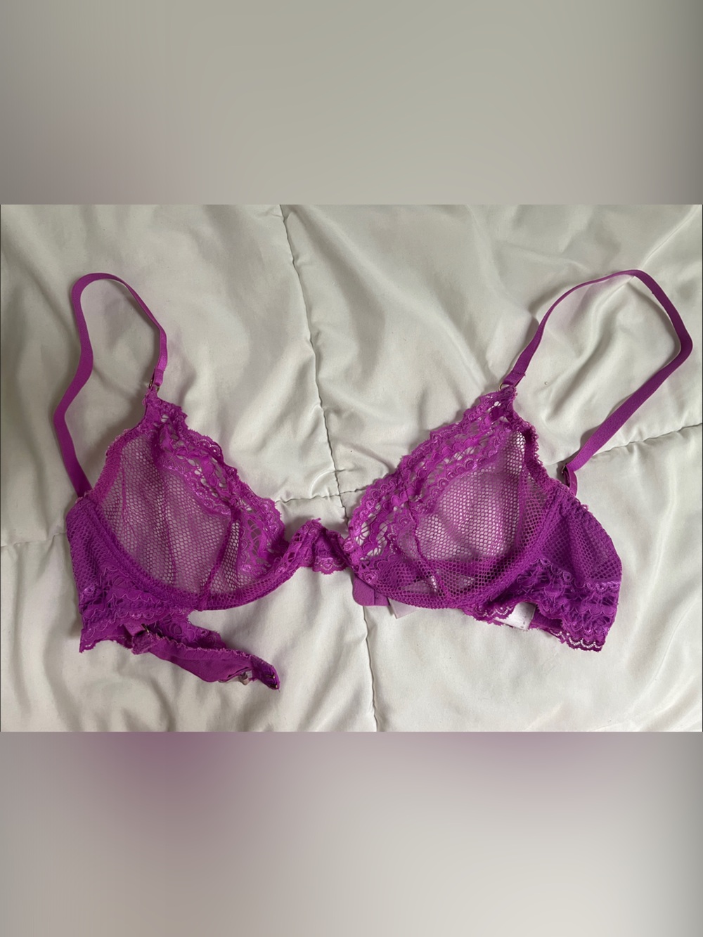 Savage X Fenty Sheer Lace Mesh Bralette - Fuchsia